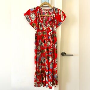 Ann Taylor loft small/petite floral red midi dress